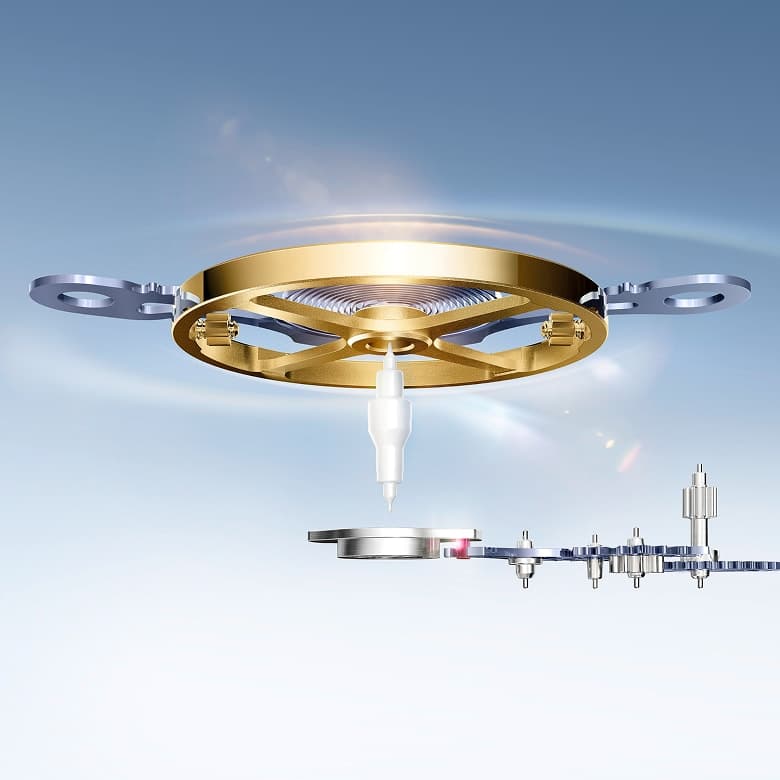 Rolex Oscillator with ceramic axis and optimized brass balance wheel